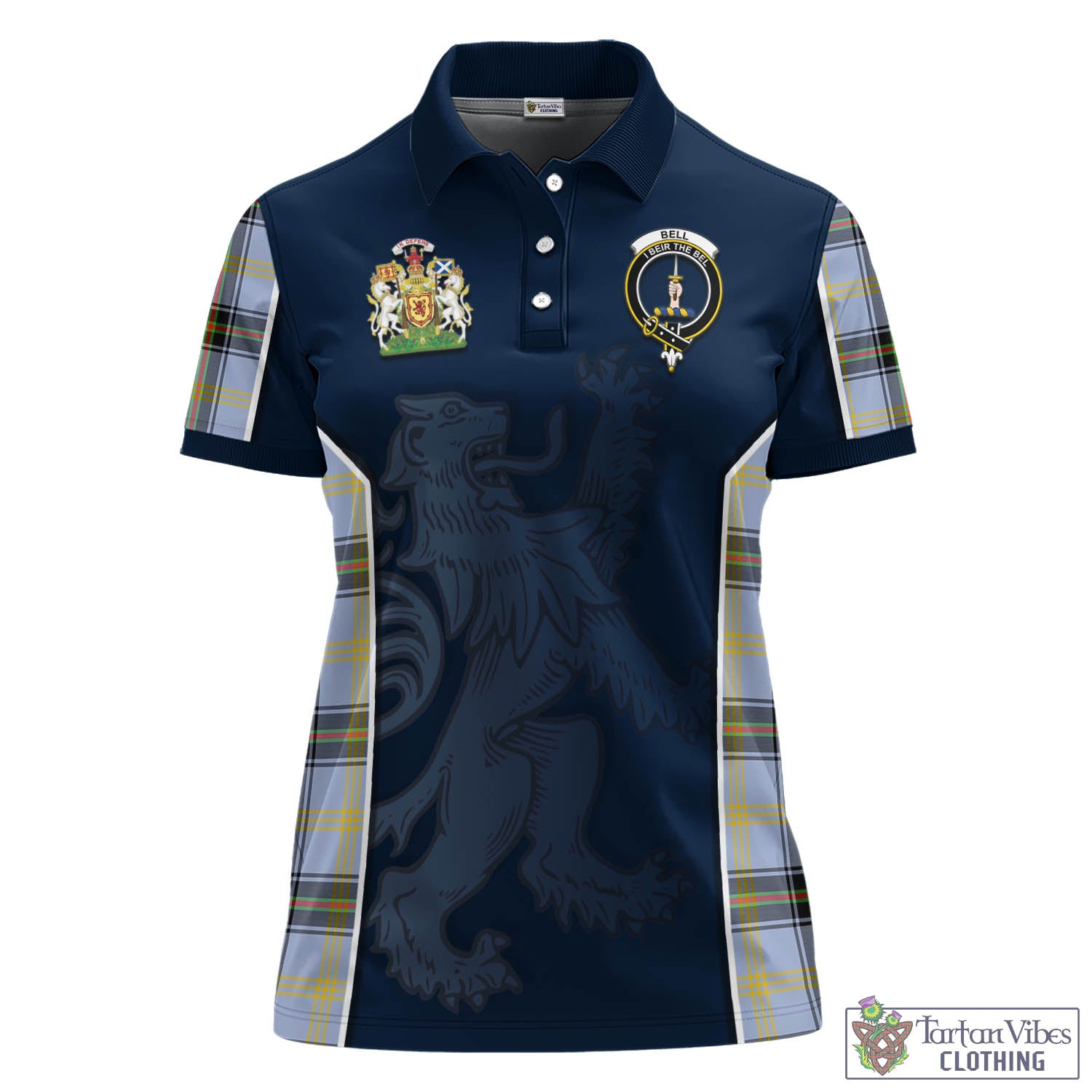 Tartan Vibes Clothing Bell Tartan Women's Polo Shirt with Family Crest and Lion Rampant Vibes Sport Style