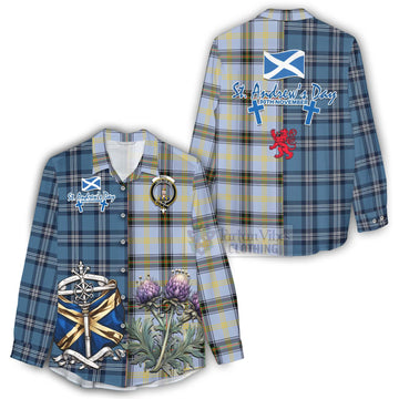 Bell Tartan Women's Casual Shirt Happy St. Andrew's Day Half Tartan Style