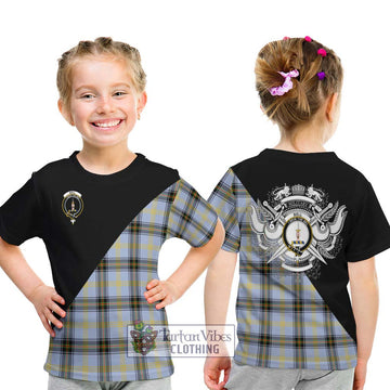 Bell Tartan Kid T-Shirt with Family Crest and Military Logo Style