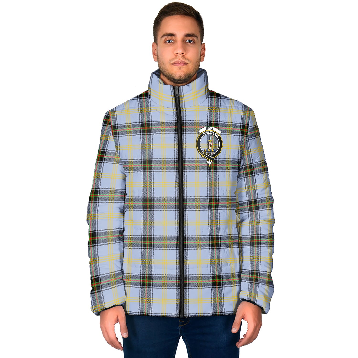 Bell Tartan Padded Jacket with Family Crest - Tartan Vibes Clothing