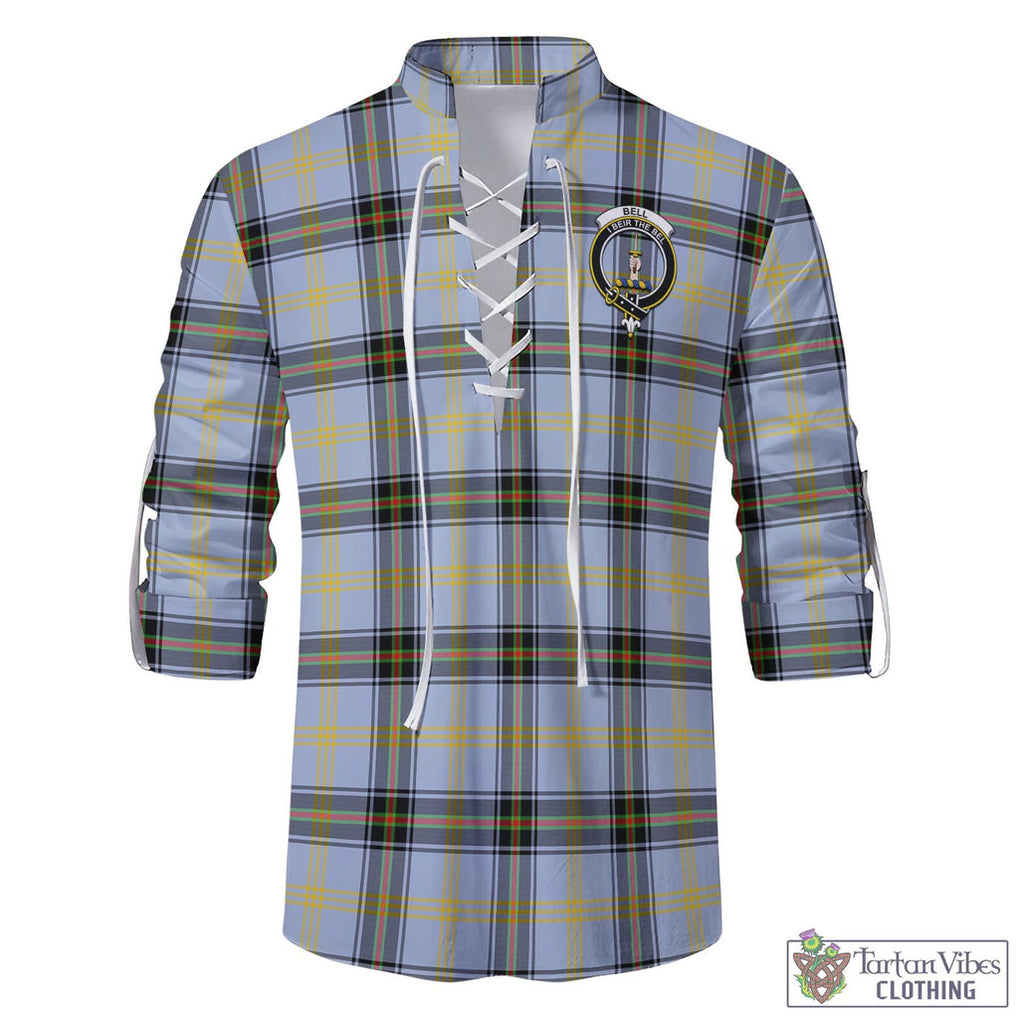 Tartan Vibes Clothing Bell Tartan Men's Scottish Traditional Jacobite Ghillie Kilt Shirt with Family Crest