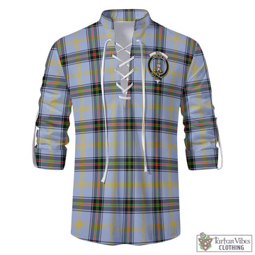 Bell Tartan Men's Scottish Traditional Jacobite Ghillie Kilt Shirt with Family Crest