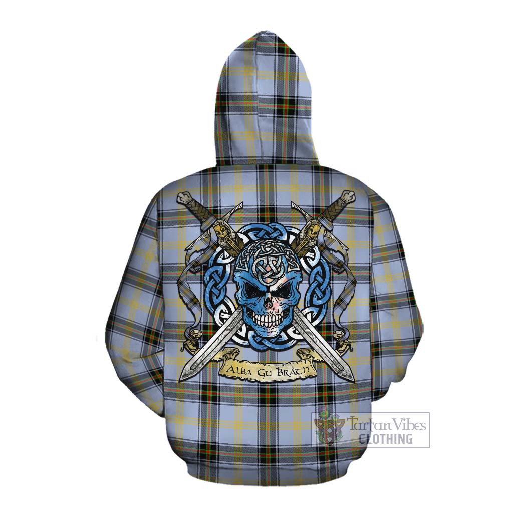 Tartan Vibes Clothing Bell Tartan Cotton Hoodie with Family Crest Celtic Skull Style