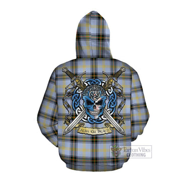 Bell Tartan Cotton Hoodie with Family Crest Celtic Skull Style