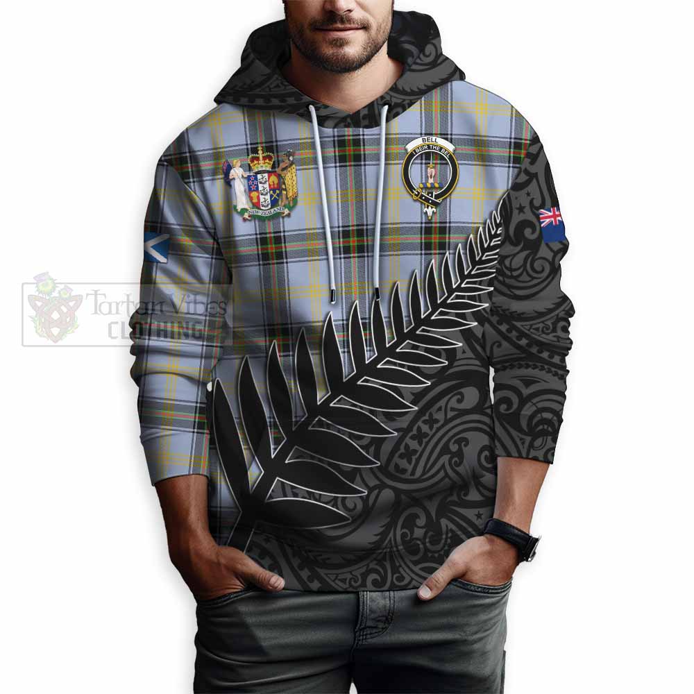 Tartan Vibes Clothing Bell Crest Tartan Hoodie with New Zealand Silver Fern Half Style