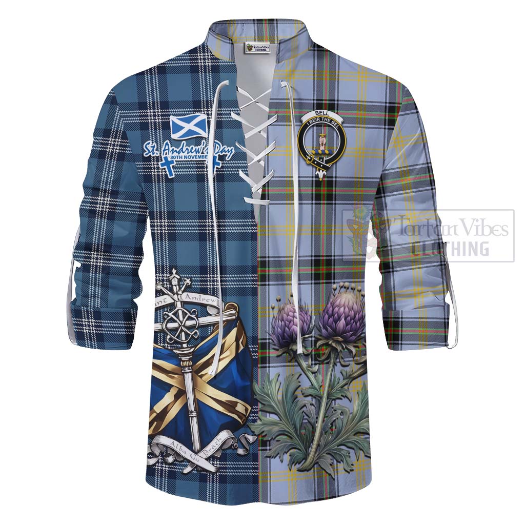 Tartan Vibes Clothing Bell Tartan Ghillie Kilt Shirt Happy St. Andrew's Day Half Tartan Style