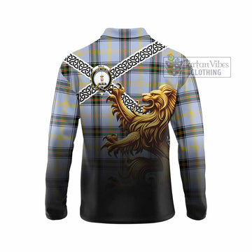 Bell Crest Tartan Long Sleeve Polo Shirt with Golden Lion Emblem Celtic Style - Tartan Vibes Clothing