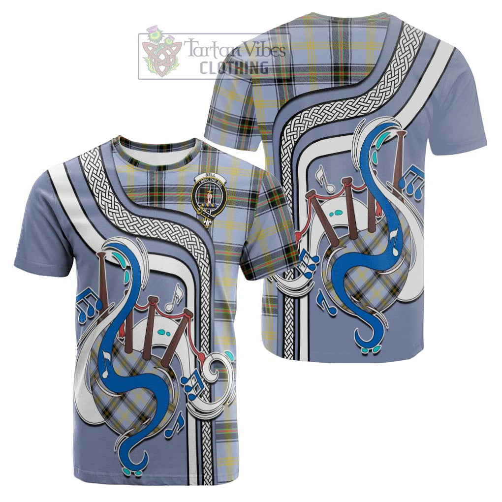 Tartan Vibes Clothing Bell Tartan Cotton T-shirt with Epic Bagpipe Style