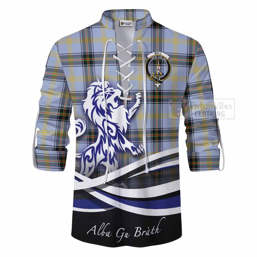 Tartan Vibes Clothing Bell Tartan Ghillie Kilt Shirt with Alba Gu Brath Regal Lion Emblem