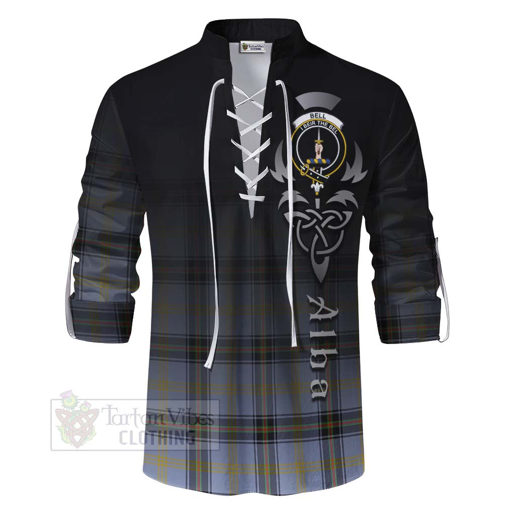 Tartan Vibes Clothing Bell Tartan Ghillie Kilt Shirt Featuring Alba Gu Brath Family Crest Celtic Inspired