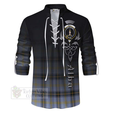 Bell Tartan Ghillie Kilt Shirt Featuring Alba Gu Brath Family Crest Celtic Inspired