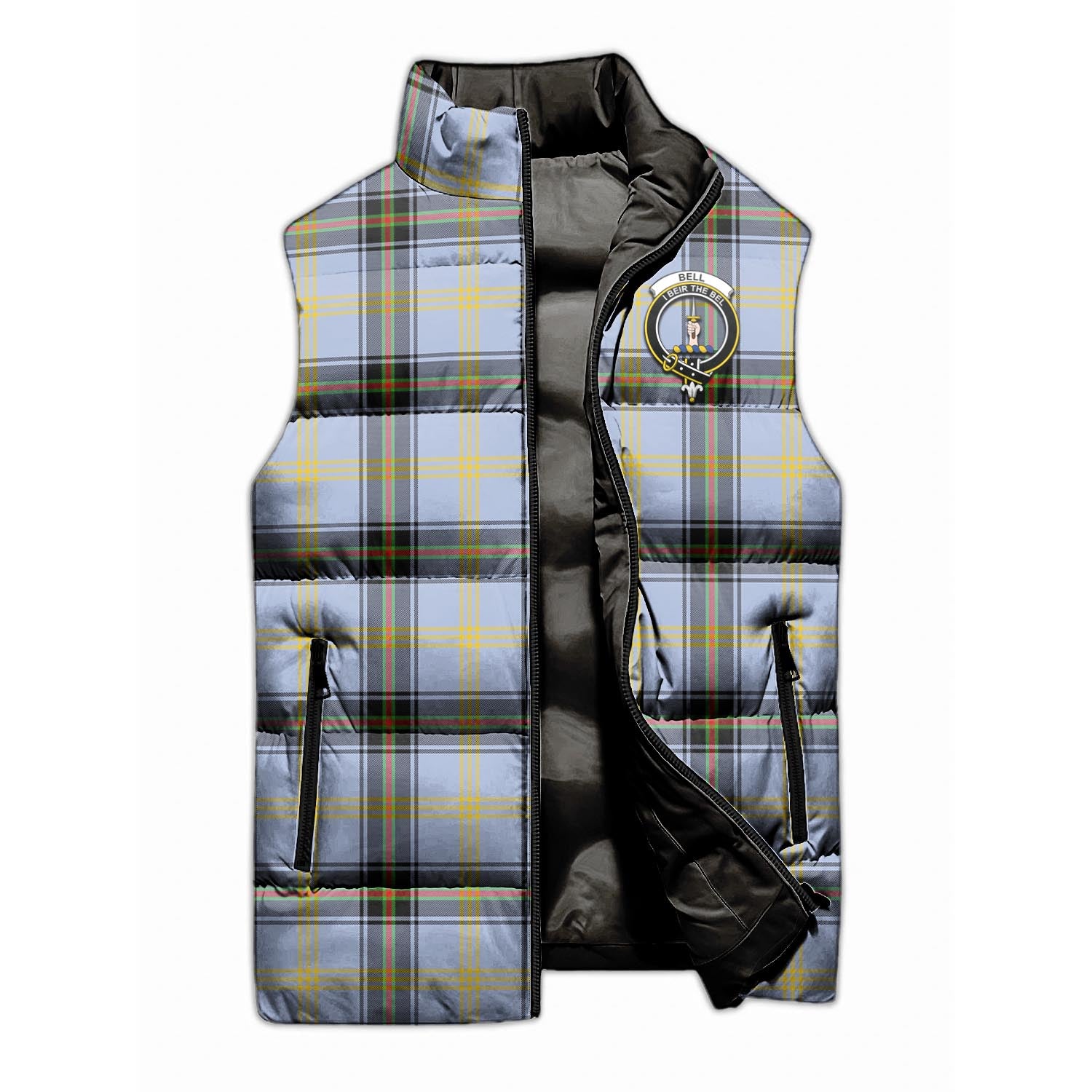 Bell Tartan Sleeveless Puffer Jacket with Family Crest - Tartanvibesclothing