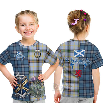 Bell Tartan Kid T-Shirt Happy St. Andrew's Day Half Tartan Style - Tartan Vibes Clothing