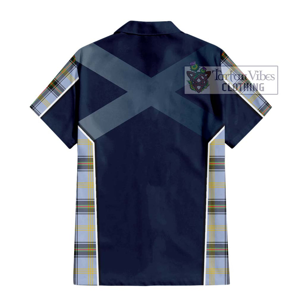 Bell Tartan Short Sleeve Button Shirt with Family Crest and Lion Rampant Vibes Sport Style - Tartan Vibes Clothing