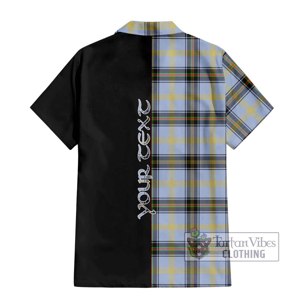 Bell Tartan Short Sleeve Button Shirt with Family Crest and Half Of Me Style - Tartanvibesclothing Shop