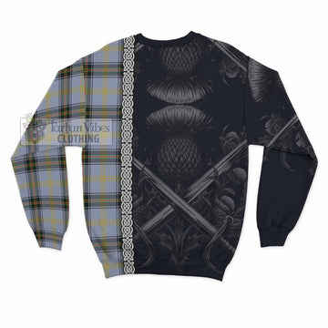 Bell Tartan Sweatshirt with Family Crest Cross Sword Thistle Celtic Vibes