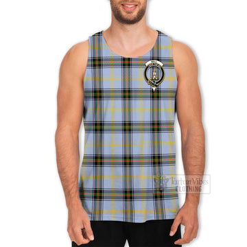 Bell Tartan Men's Tank Top with Family Crest and Bearded Skull Holding Bottles of Whiskey - Tartan Vibes Clothing