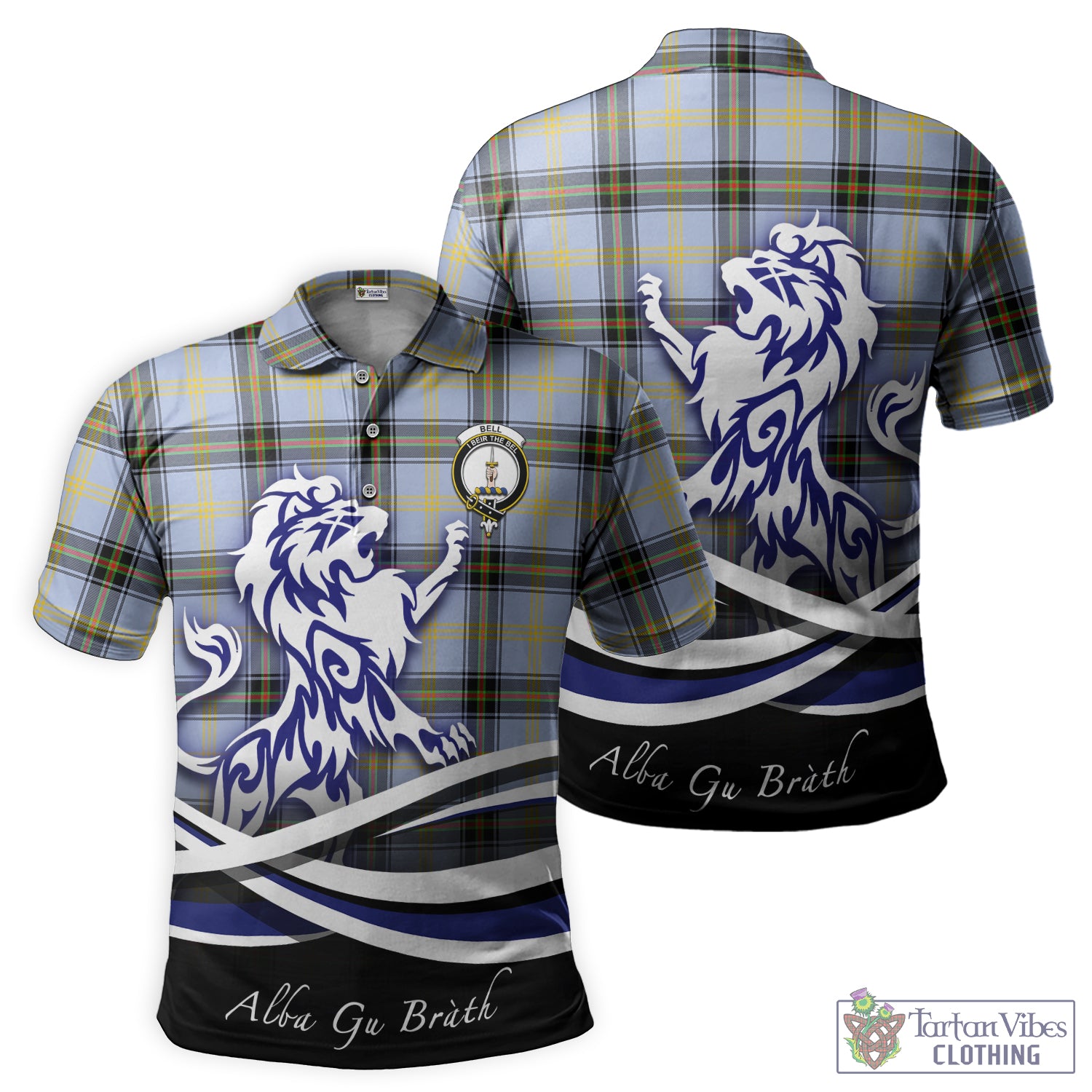 Bell Tartan Polo Shirt with Alba Gu Brath Regal Lion Emblem - Tartan Vibes Clothing