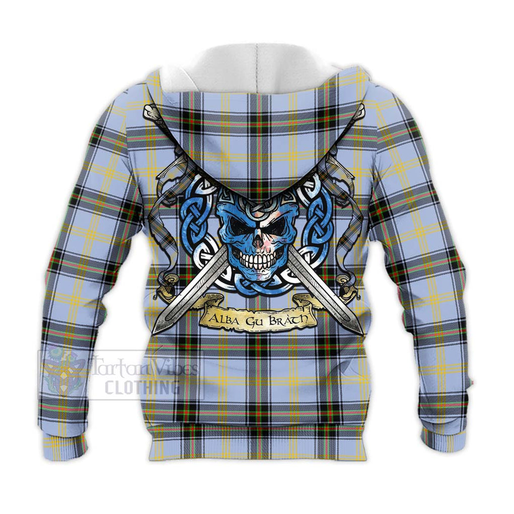 Tartan Vibes Clothing Bell Tartan Knitted Hoodie with Family Crest Celtic Skull Style