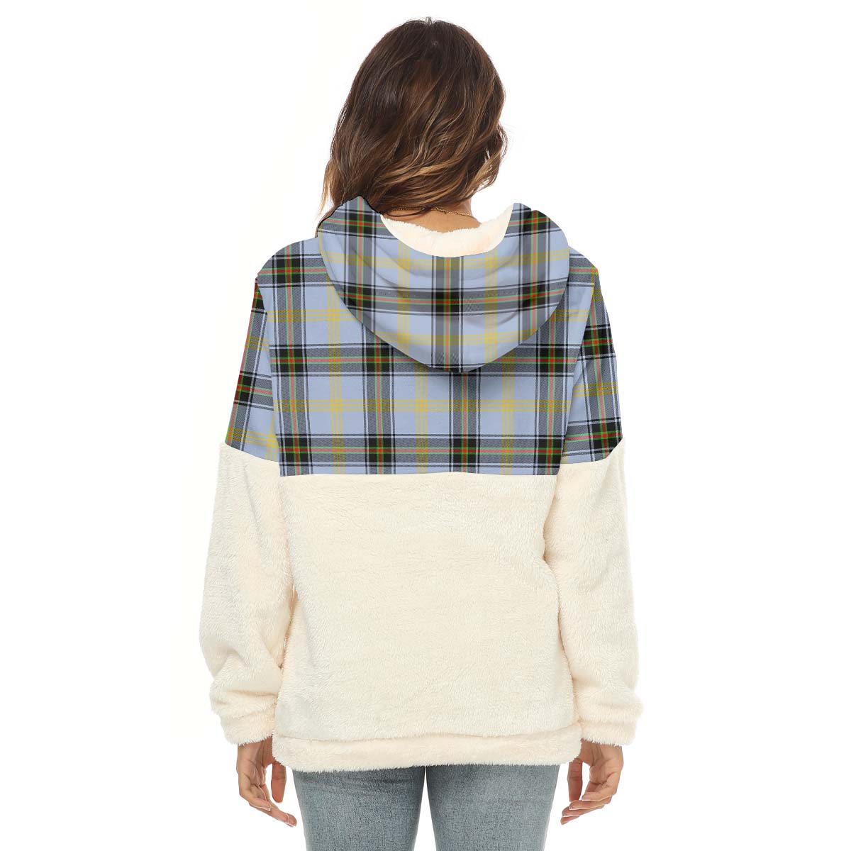 Bell Tartan Women's Borg Fleece Hoodie With Half Zip with Family Crest - Tartanvibesclothing