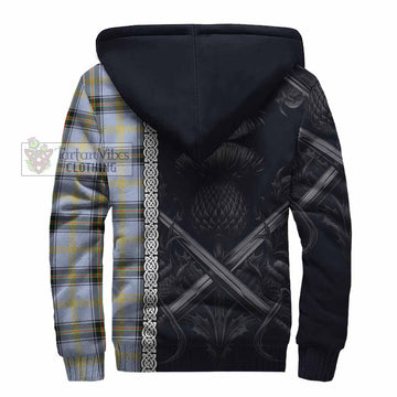 Bell Tartan Sherpa Hoodie with Family Crest Cross Sword Thistle Celtic Vibes