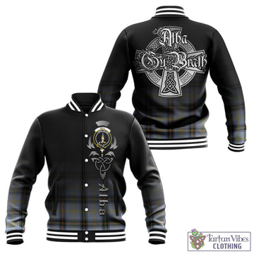 Bell Tartan Baseball Jacket Featuring Alba Gu Brath Family Crest Celtic Inspired