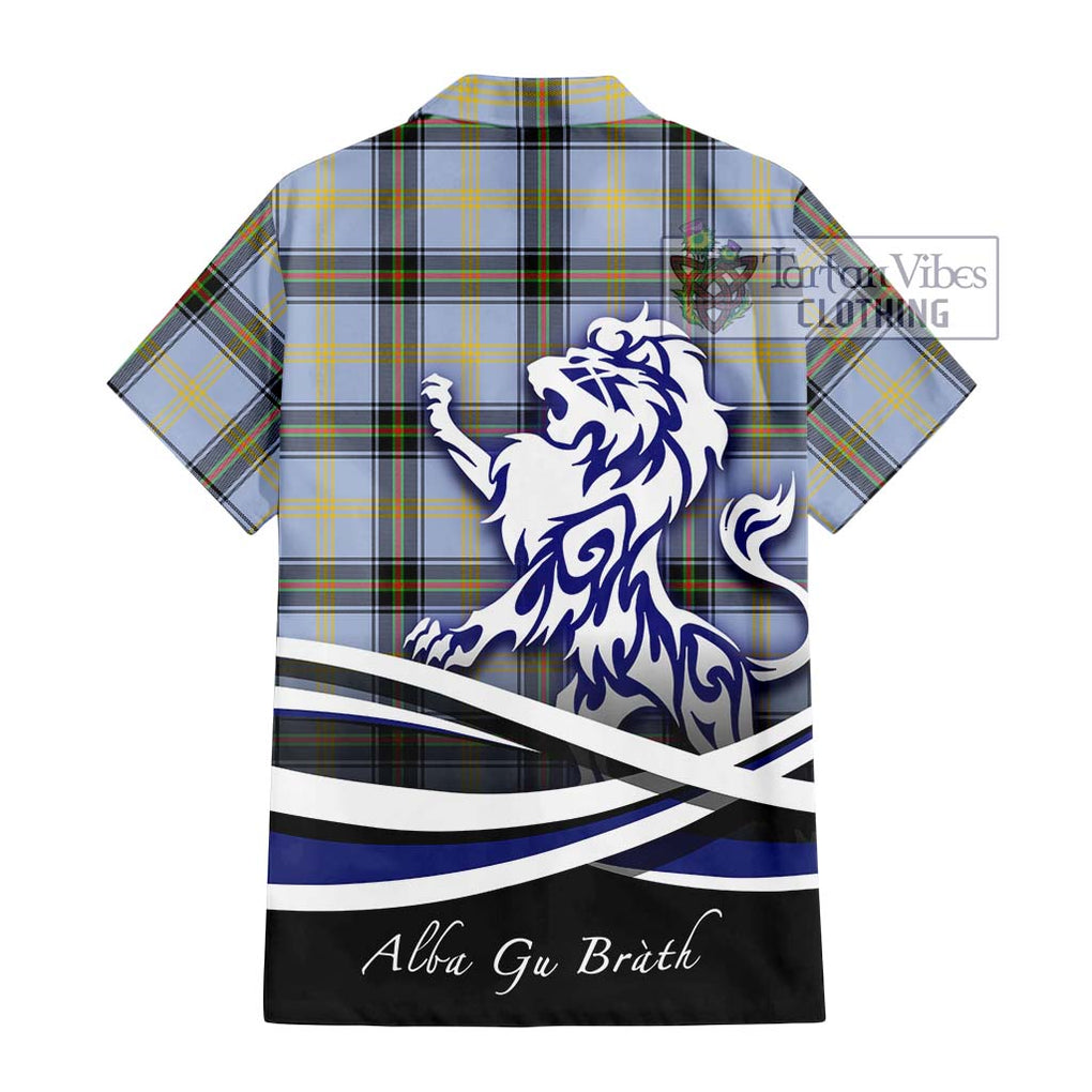 Bell Tartan Short Sleeve Button Shirt with Alba Gu Brath Regal Lion Emblem - Tartanvibesclothing Shop