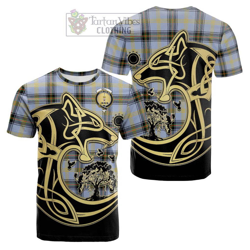 Tartan Vibes Clothing Bell Tartan Cotton T-shirt with Family Crest Celtic Wolf Style