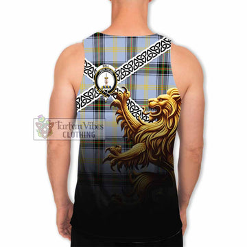 Bell Crest Tartan Men's Tank Top with Golden Lion Emblem Celtic Style - Tartan Vibes Clothing