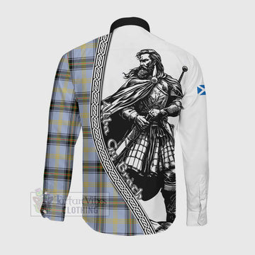 Bell Tartan Clan Crest Long Sleeve Button Shirt with Highlander Warrior Celtic Style Men's Shirt - Tartan Vibes Clothing