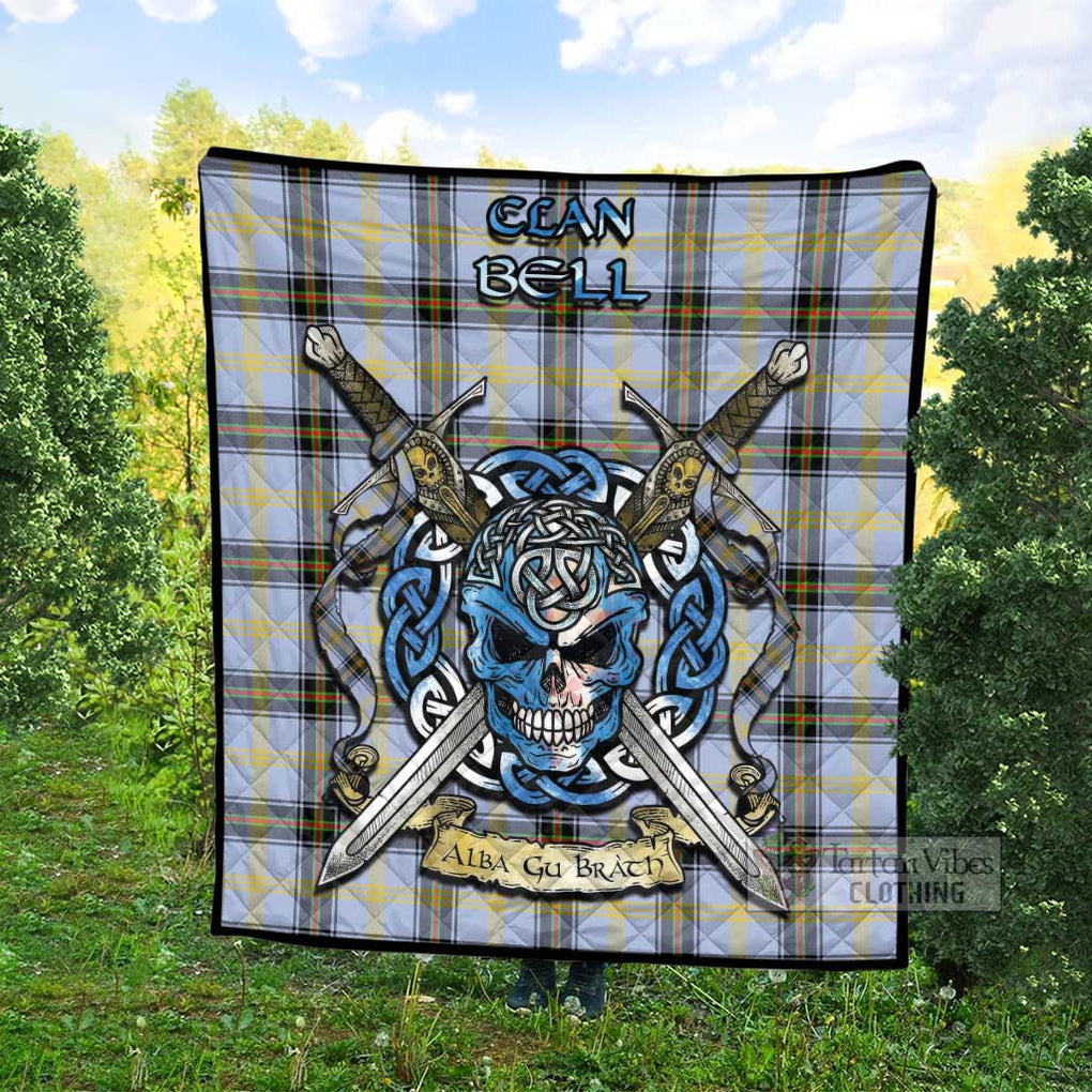 Tartan Vibes Clothing Bell Tartan Quilt with Celtic Skull Alba Gu Brath Style