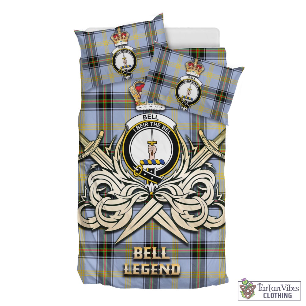 Tartan Vibes Clothing Bell Tartan Bedding Set with Clan Crest and the Golden Sword of Courageous Legacy