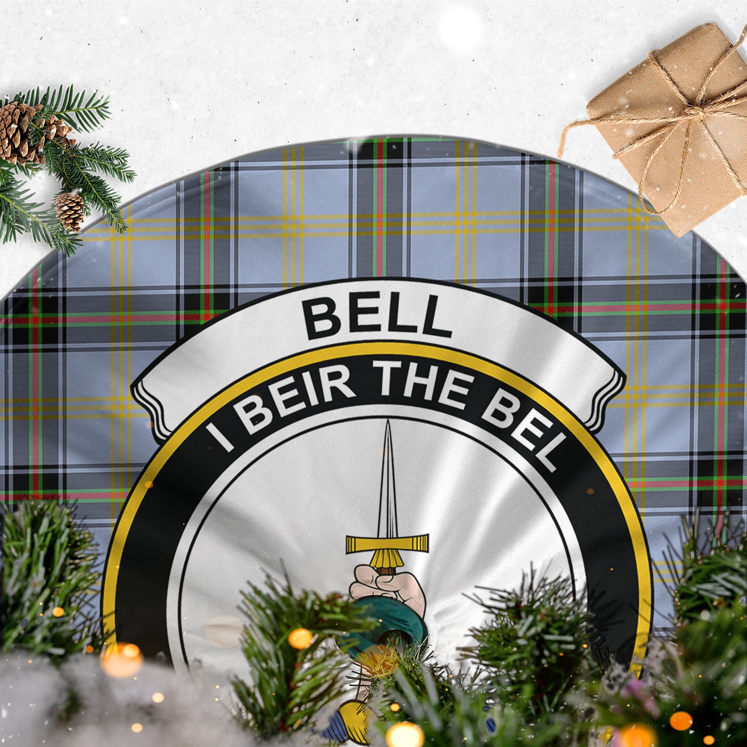 Bell Tartan Christmas Tree Skirt with Family Crest - Tartanvibesclothing