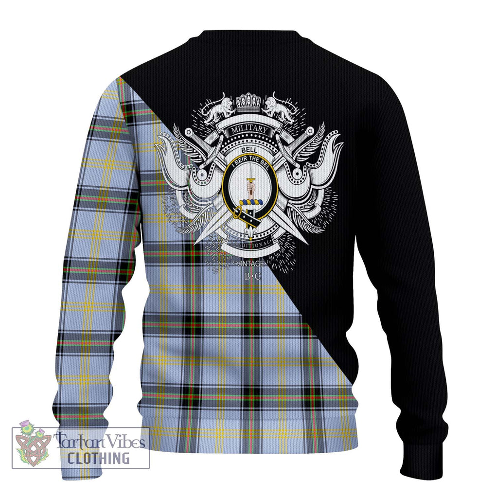 Bell Tartan Knitted Sweater with Family Crest and Military Logo Style - Tartanvibesclothing Shop