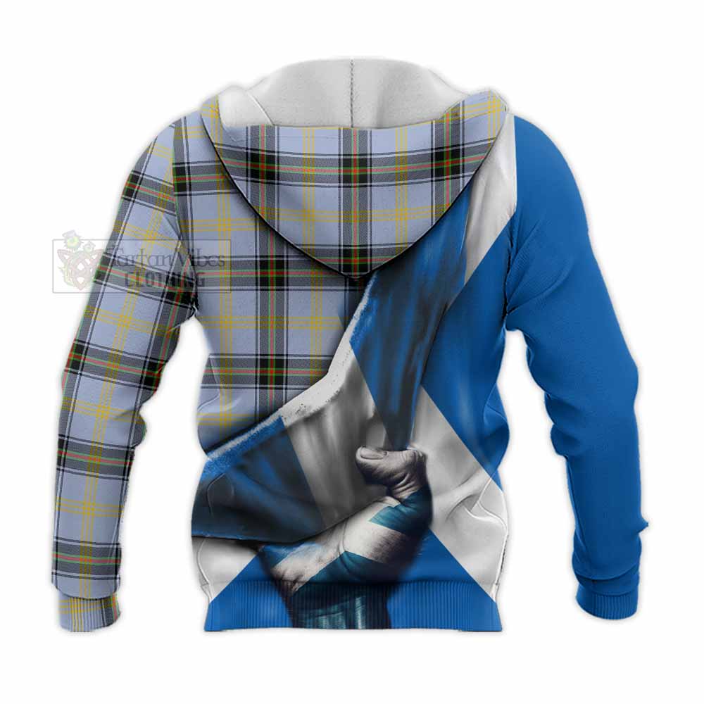 Tartan Vibes Clothing Bell Tartan Knitted Hoodie with Family Crest Scotland Patriotic Style