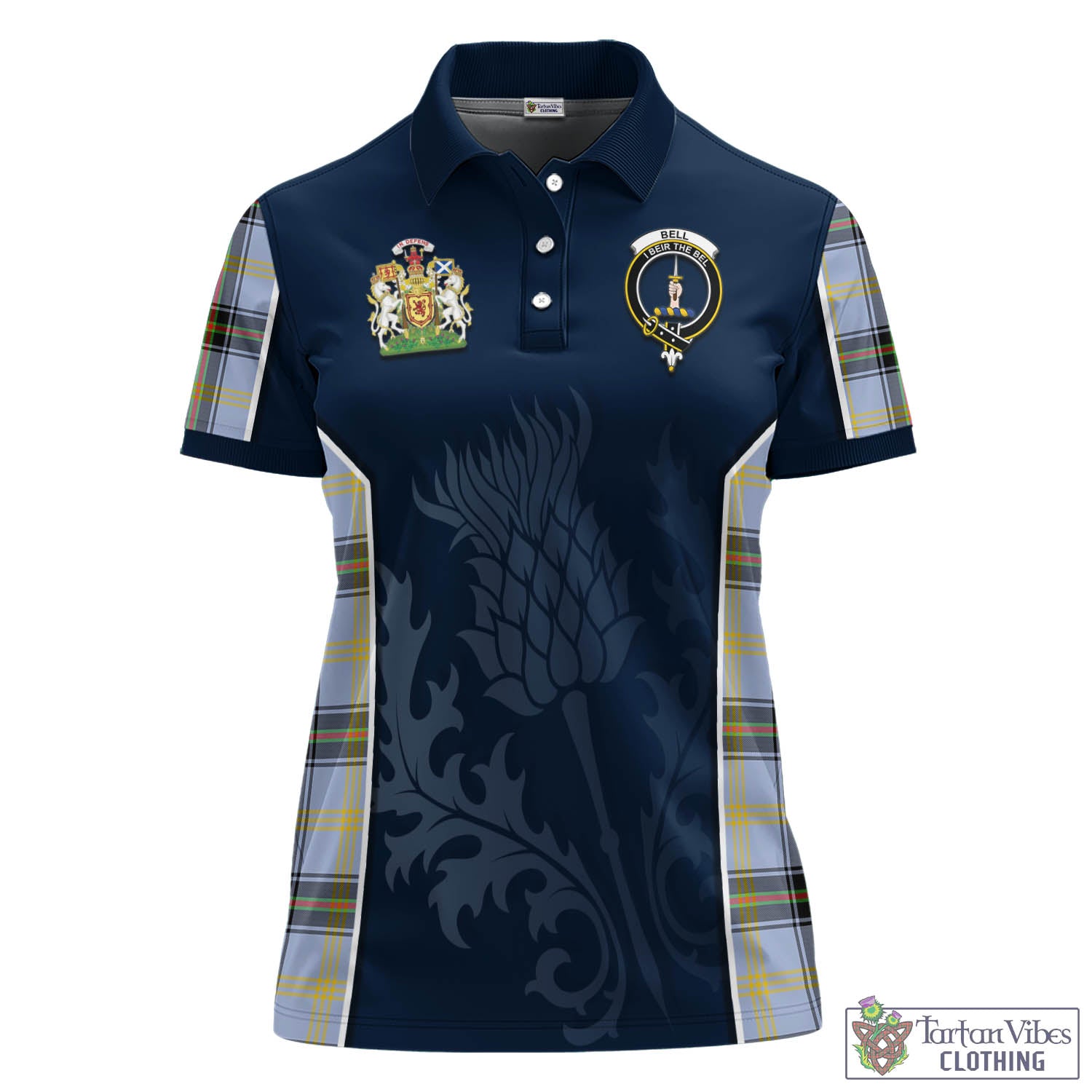 Tartan Vibes Clothing Bell Tartan Women's Polo Shirt with Family Crest and Scottish Thistle Vibes Sport Style