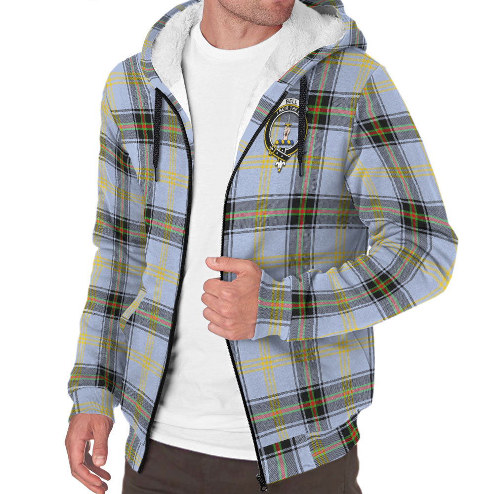 Bell Tartan Sherpa Hoodie with Family Crest - Tartanvibesclothing