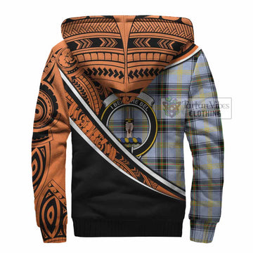 Bell Crest Tartan Sherpa Hoodie with Polynesian Vibes Style - Orange Version