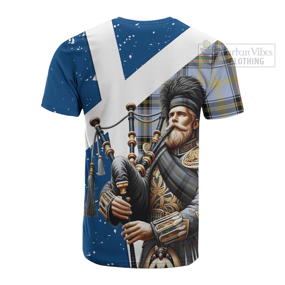 Tartan Vibes Clothing Bell Tartan Cotton T-shirt with Family Crest Scottish Bagpiper Vibes