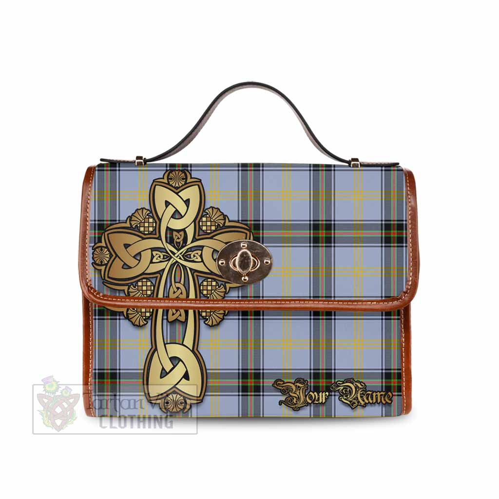 Tartan Vibes Clothing Bell Tartan Waterproof Canvas Bag Golden Thistle Celtic Cross Style