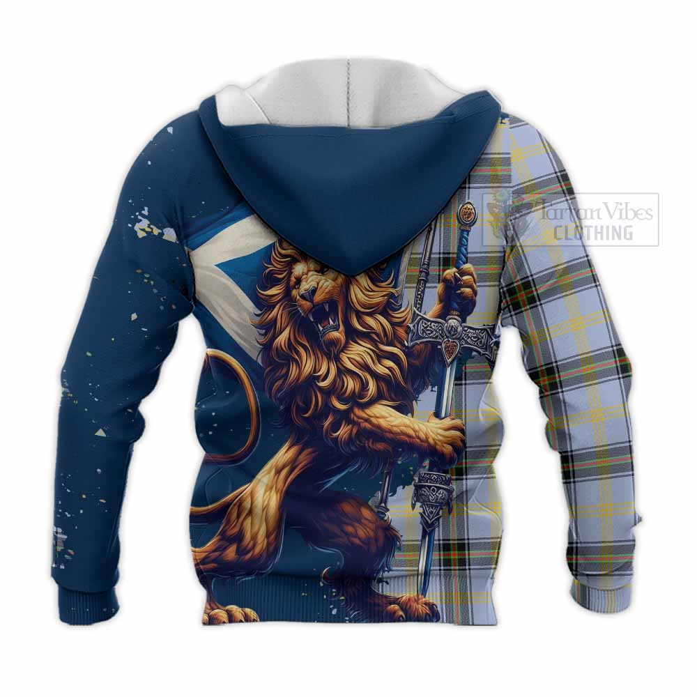 Tartan Vibes Clothing Bell Tartan Family Crest Knitted Hoodie with Scottish Majestic Lion