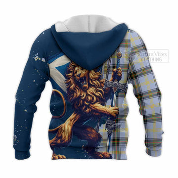 Bell Tartan Family Crest Knitted Hoodie with Scottish Majestic Lion