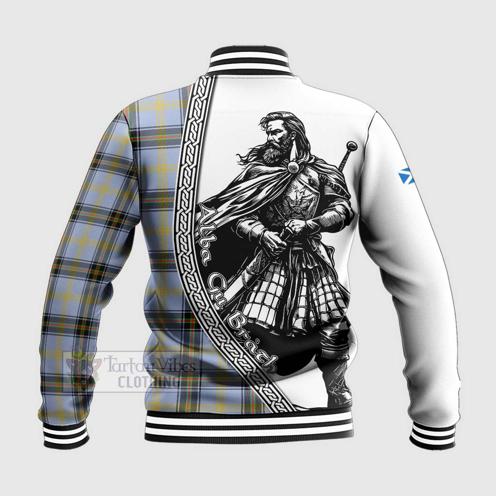 Tartan Vibes Clothing Bell Tartan Clan Crest Baseball Jacket with Highlander Warrior Celtic Style