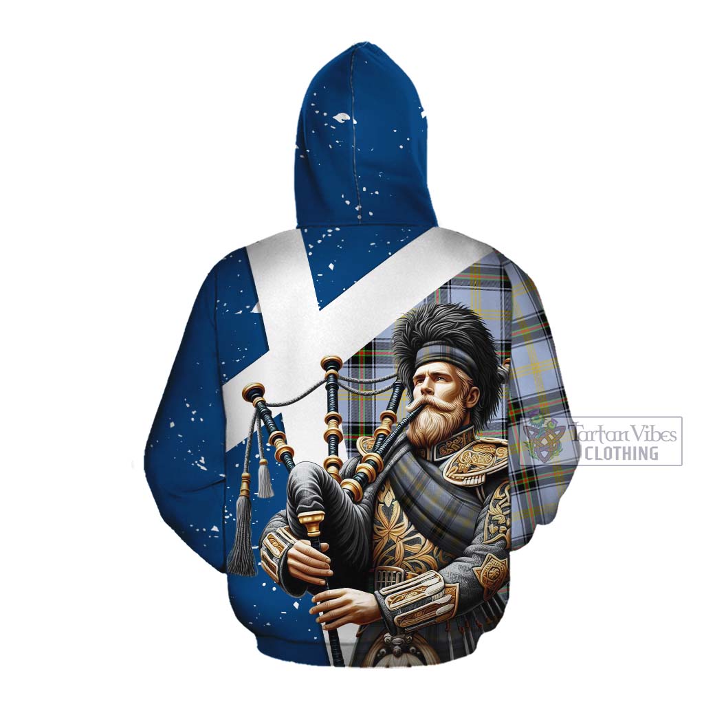 Tartan Vibes Clothing Bell Tartan Cotton Hoodie with Family Crest Scottish Bagpiper Vibes