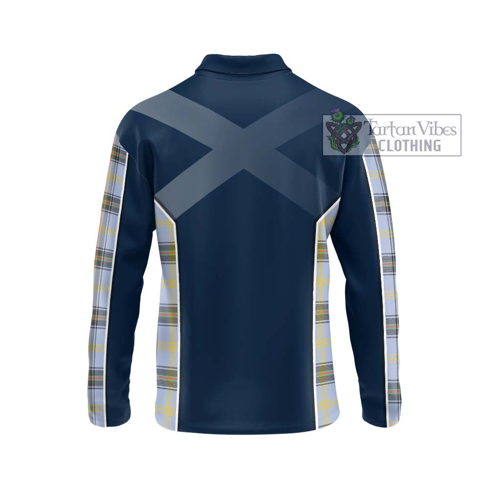 Bell Tartan Long Sleeve Polo Shirt with Family Crest and Lion Rampant Vibes Sport Style - Tartan Vibes Clothing