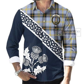 Bell Tartan Long Sleeve Button Shirt Featuring Thistle and Scotland Map Men's Shirt - Tartan Vibes Clothing
