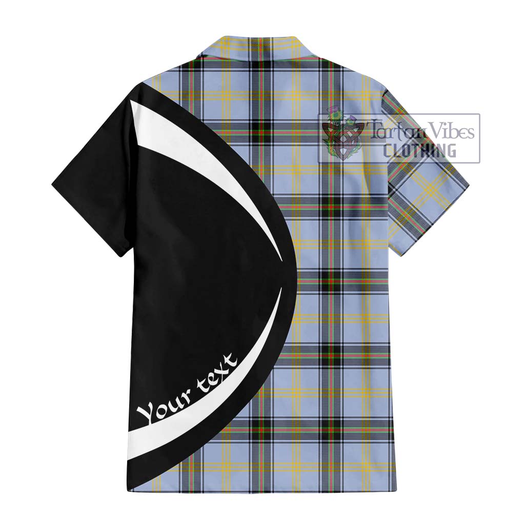 Bell Tartan Short Sleeve Button Up with Family Crest Circle Style - Tartan Vibes Clothing