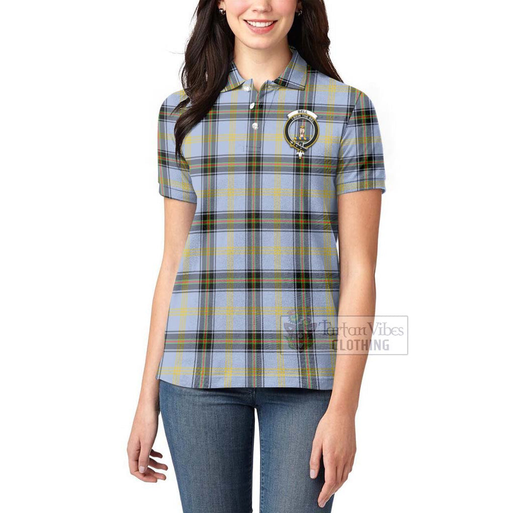 Tartan Vibes Clothing Bell Tartan Women's Polo Shirt with Family Crest and Bearded Skull Holding Bottles of Whiskey