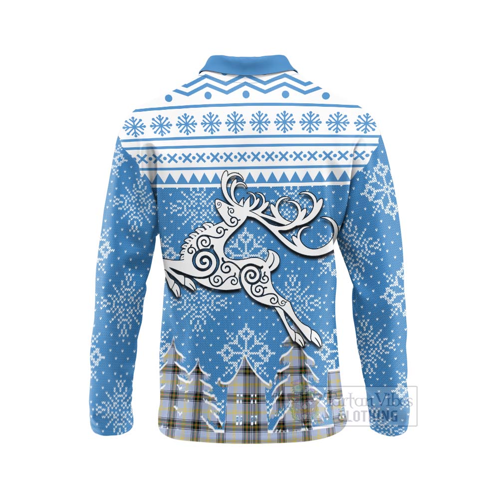 Tartan Vibes Clothing Bell Clan Christmas Long Sleeve Polo Shirt Celtic Reindeer Style