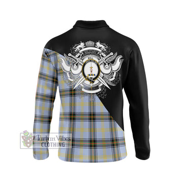 Bell Tartan Long Sleeve Polo Shirt with Family Crest and Military Logo Style